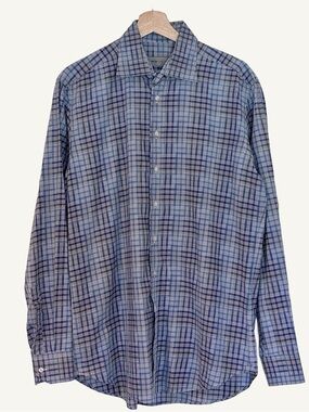 ETRO Blue Check Button Down Shirt Made in Italy Size 40